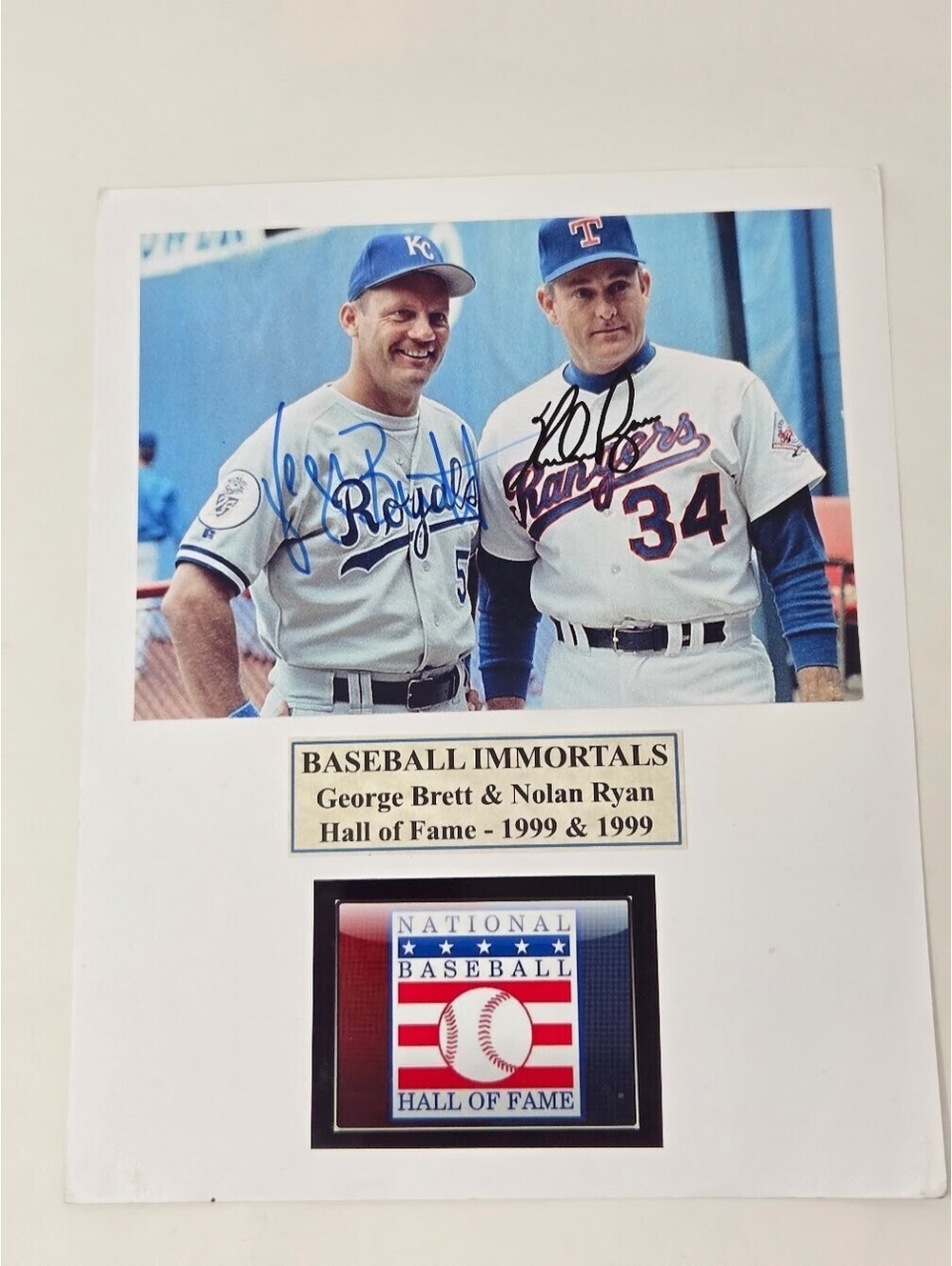 George Brett And Nolan Ryan Dual Signed Baseball Immortals Hall Of Fame Photo